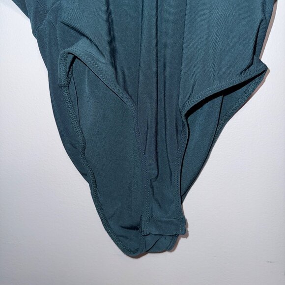 Forever 21 Womens XS Dark Green Long Sleeve Deep V-Neck Bodysuit - Picture 6 of 7